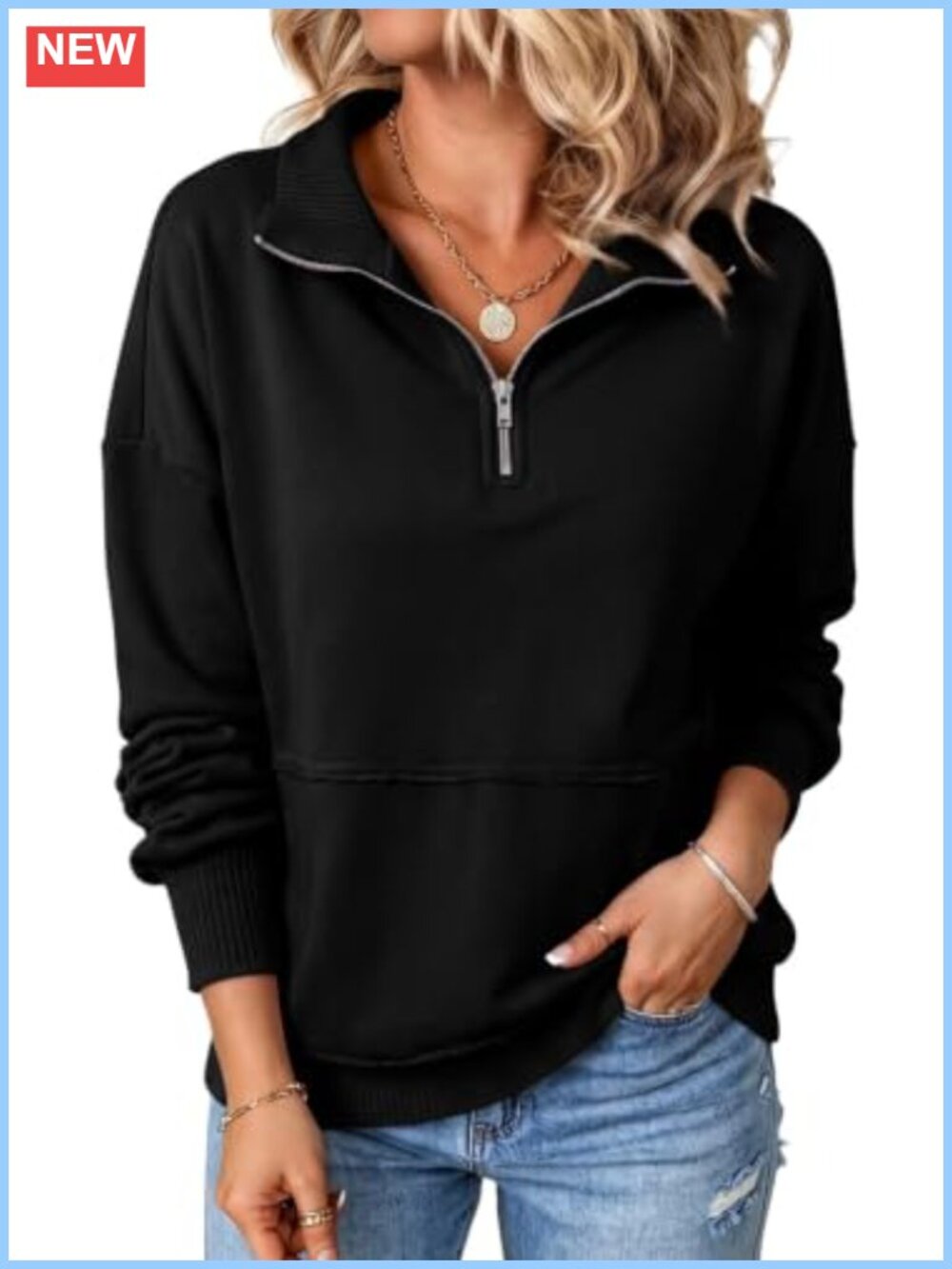 Women's 1/4 Zip Pullover Lightweight Cotton Blend Sweatshirt Casual Long Sleeve